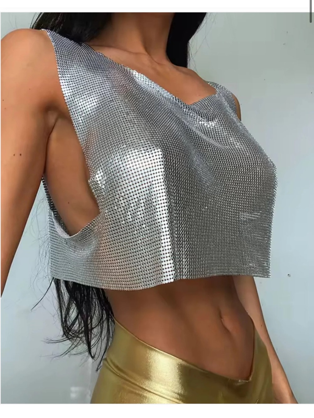Silver Chainmail Crop Top LARGE